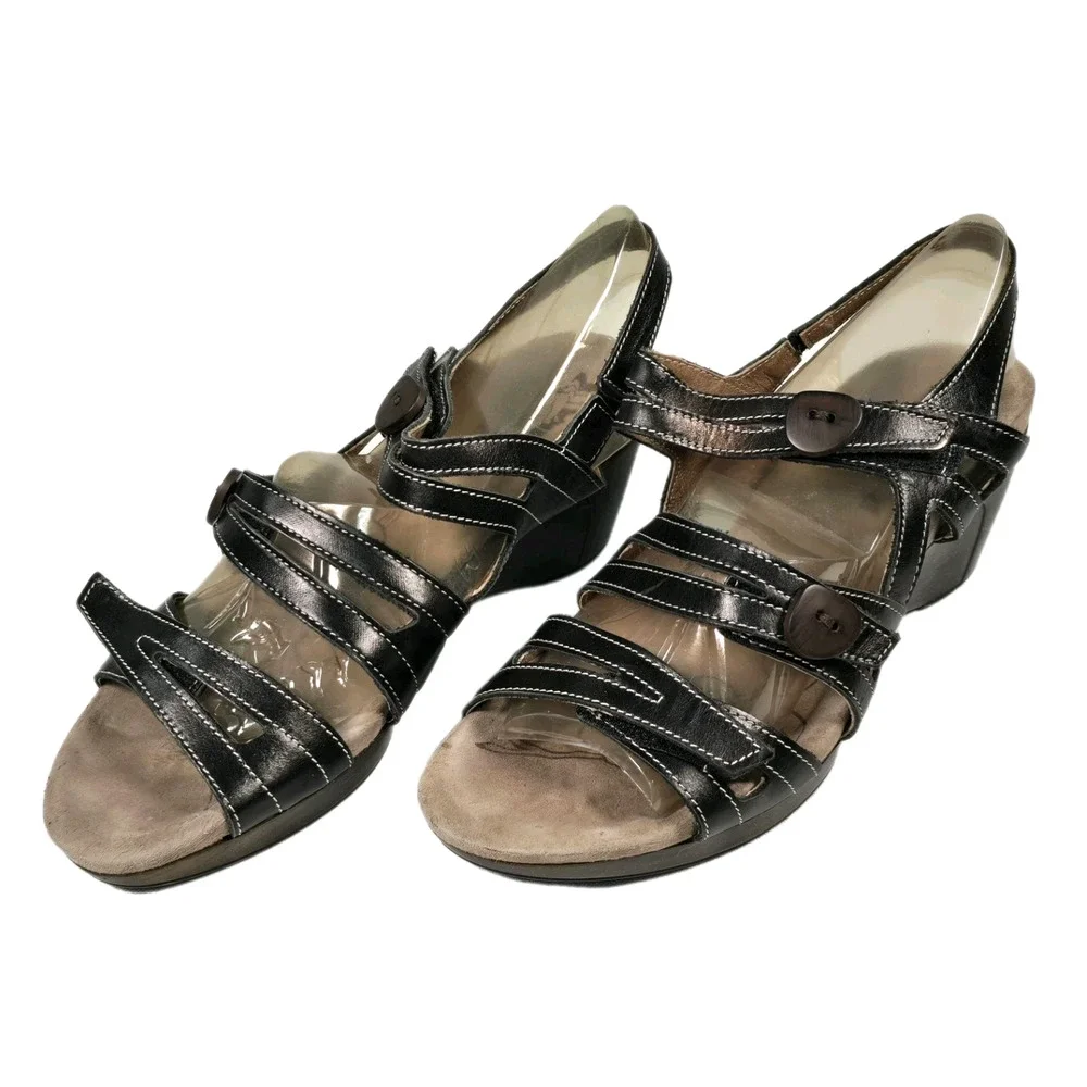 Romika Waikiki 12 Jamaica Black Sz 39 (US 8.5) Strappy Wedge Sandals 83012-43100